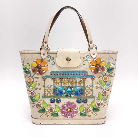 Enid Collins Of‎ Texas Vintage 1960s Purse Bag Cable Car Genuine Handbag - Picture 2 of 13